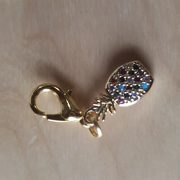 PINEAPPLE Dainty Tropical Charm With Multicolor Stones - Picture 1 of 4